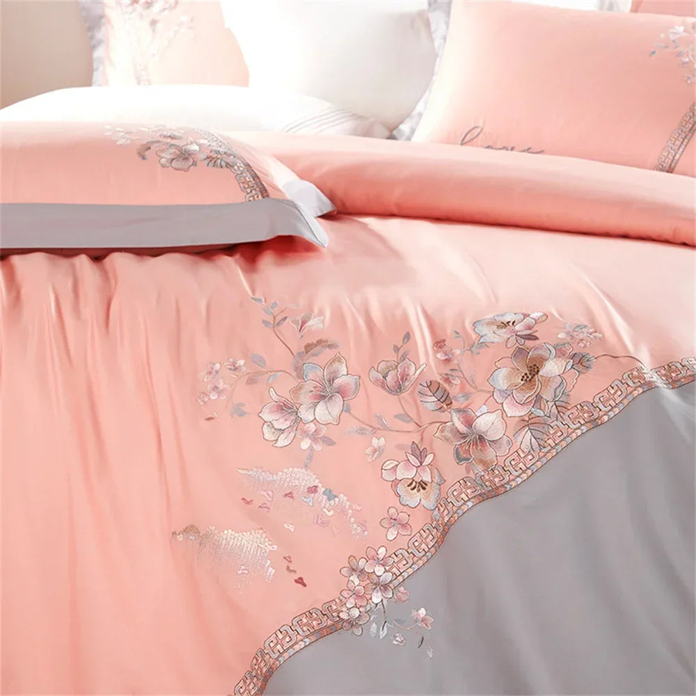 Afralia™ Pink Egyptian Cotton Jacquard Bedding Set with Satin Finish