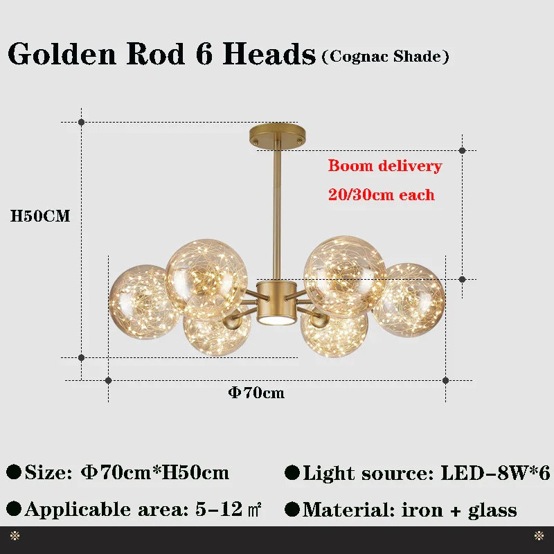 Afralia™ Glass Ball Branch Chandelier: Modern LED Crystal Ceiling Lighting for Living Room