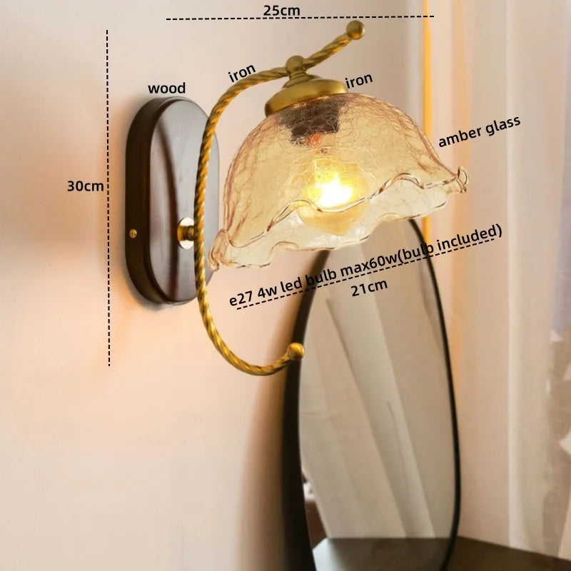 Afralia™ Iron Glass LED Wall Lights Modern Bedside Lamp 4w Bulb for Bathroom Bedroom Living Room