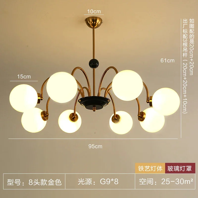 Afralia™ Vintage Iron Art Glass Chandelier LED Lighting Modern for Living/Dining/Bedroom