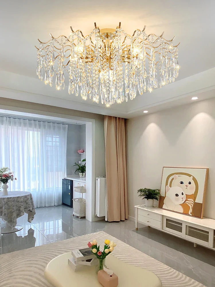 Afralia™ Nordic Gold Crystal Chandelier for Dining Room Living Room Hall Decor