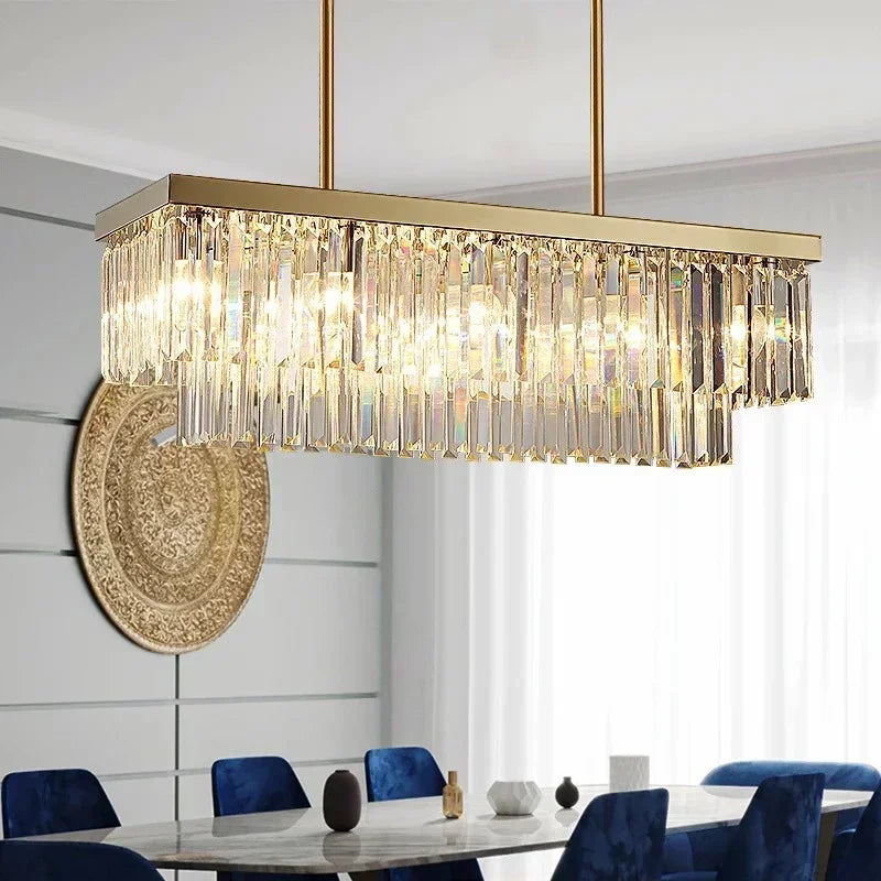 Afralia™ Nordic Crystal Kitchen Island Chandelier - Luxury Rectangle Pendant Light