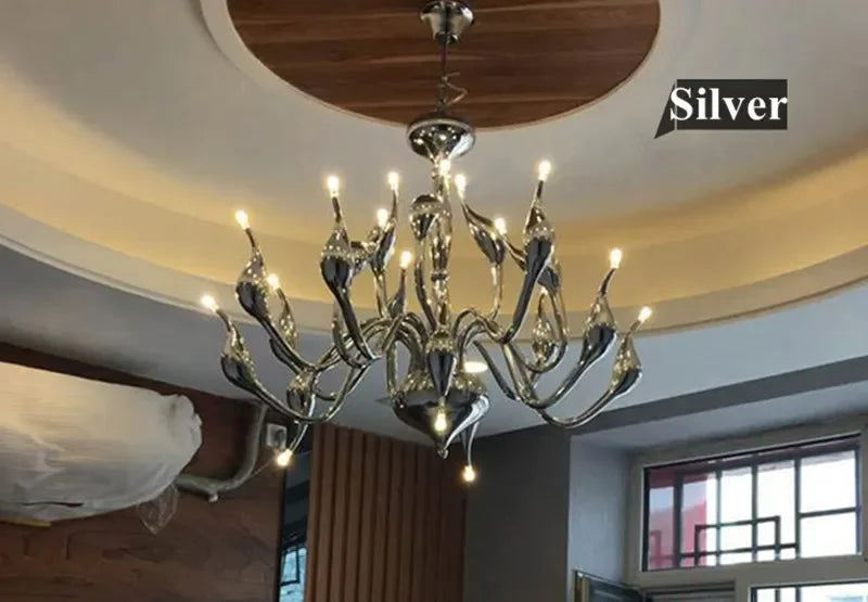 Afralia™ Iron Swan Pendant Chandelier for Restaurant Living Room Bedroom with LED G4 Candle