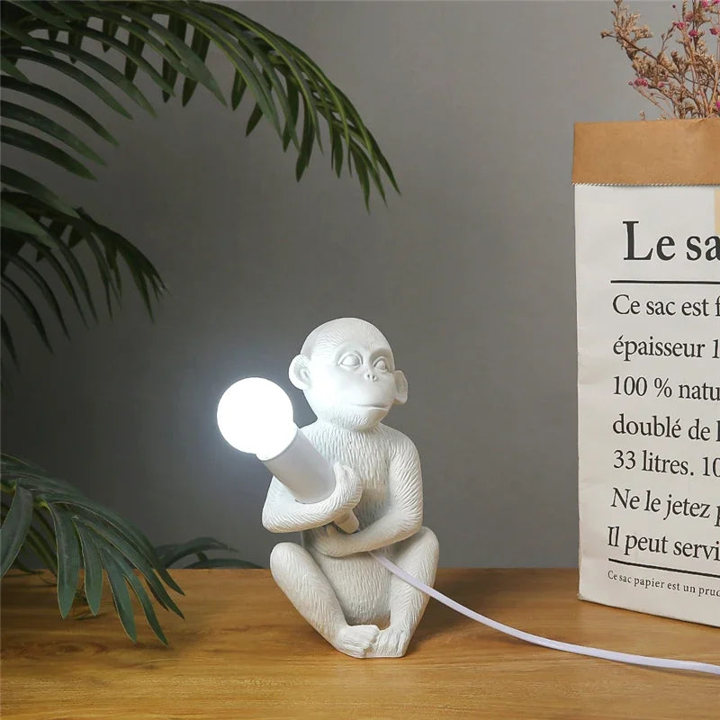 Afralia™ Monkey Resin Desk Lamp: Nordic Animal Decor for Bedroom, Children's Room, or Office