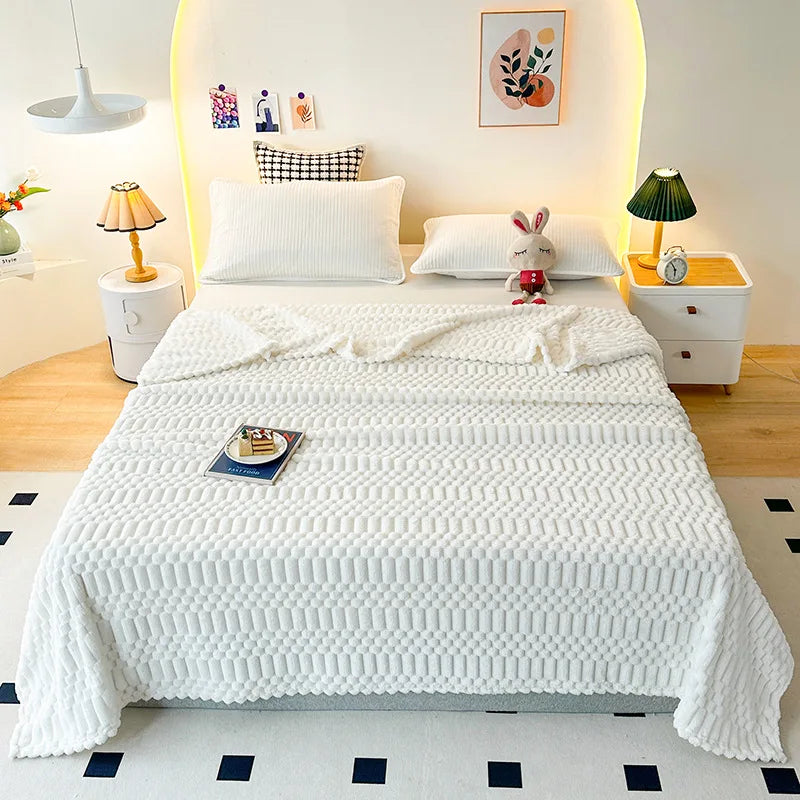 Afralia™ Striped Coral Fleece Blanket | Soft & Cozy Bed Cover for Home, Office, and Travel