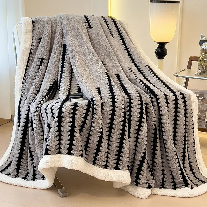 Afralia™ Jacquard Blanket: Winter Thickened Lamb Wool Nap Shawl for Living Room