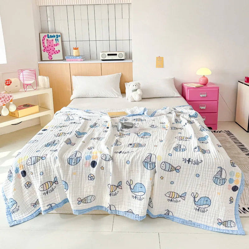 Afralia™ Six-Layer Cotton Towel Blanket: Bubble Gauze Bed Cover, Skin-Friendly, Summer Cool Quilt