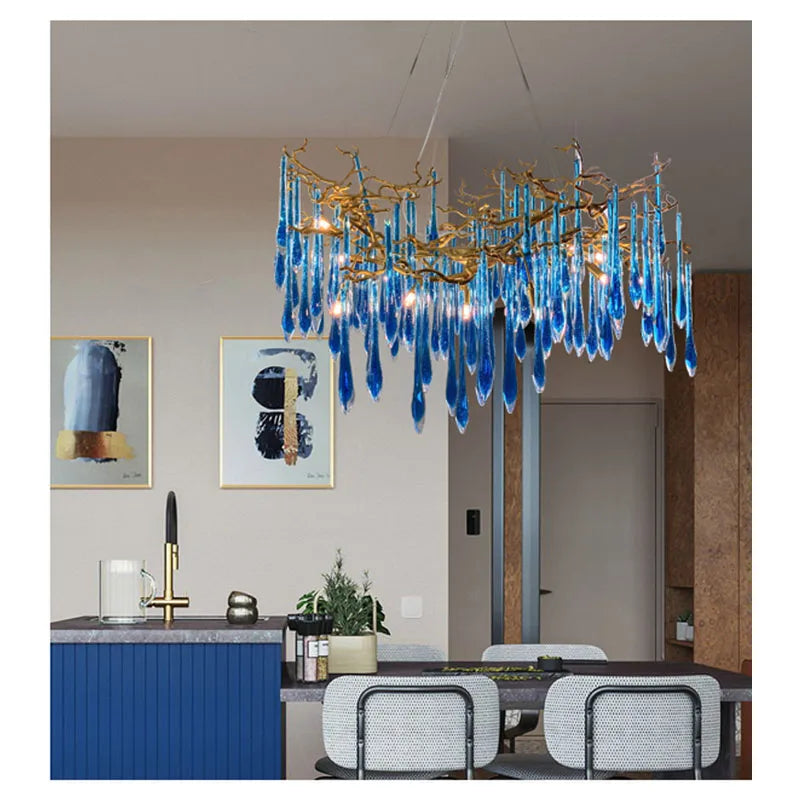 Afralia™ Art Deco Blue Queen Crystal Chandelier for Living Room