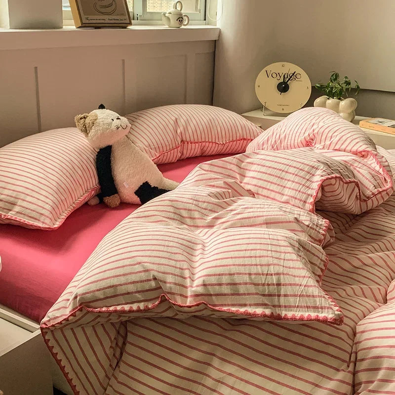 Afralia™ Striped Pure Cotton Bedding Set | Skin Friendly Comforter Cover Sets