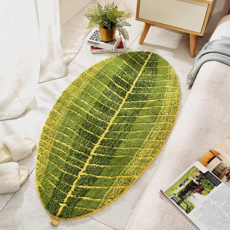 Afralia™ Flocked Leaf Bathroom Rug Thicken Super Absorbent Anti-Slip Bath Mat