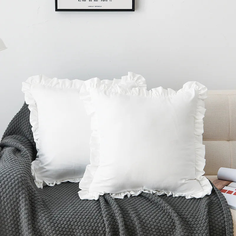 Afralia™ French Ruffle Pillow Case Soft Comfortable Solid Color Sofa Cover