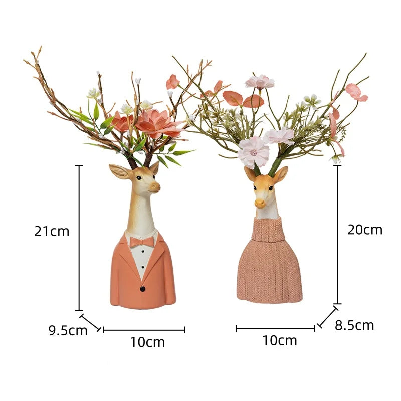 Afralia™ Cartoon Deer Vase Resin Handicraft, Home Decoration, Animal Sculpture