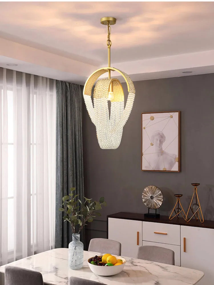 Afralia™ Tassel Crystal LED Chandelier: Nordic Style Round Pendant Lamp for Modern Home Decor