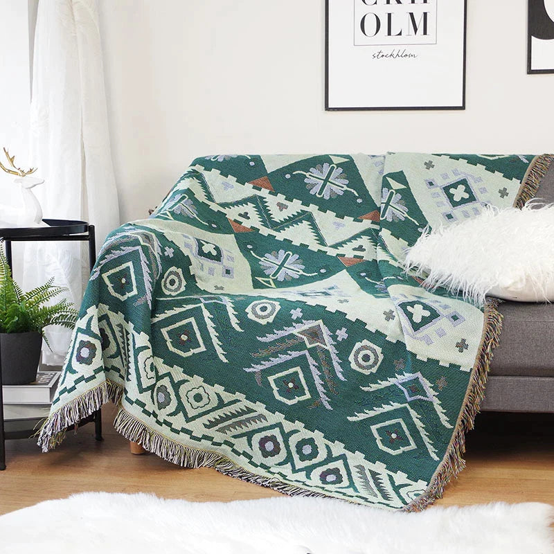 Afralia™ Geo Ethnic Throw Blanket - Double-Sided Boho Sofa Cover & Travel Carpet