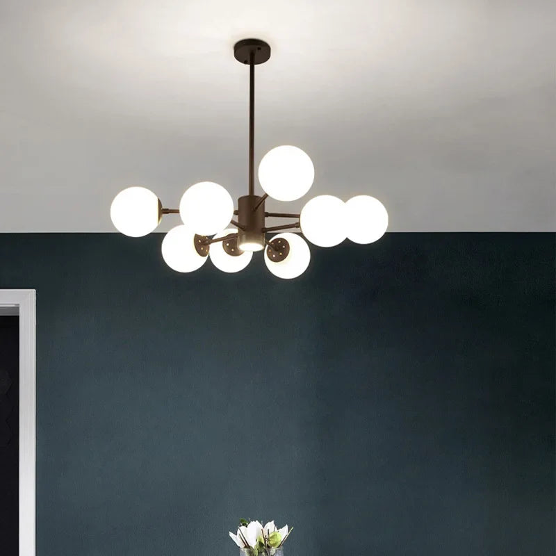 Afralia™ Glass Ball Chandelier - Art Deco Black Pendant Lighting for Home Dining Room