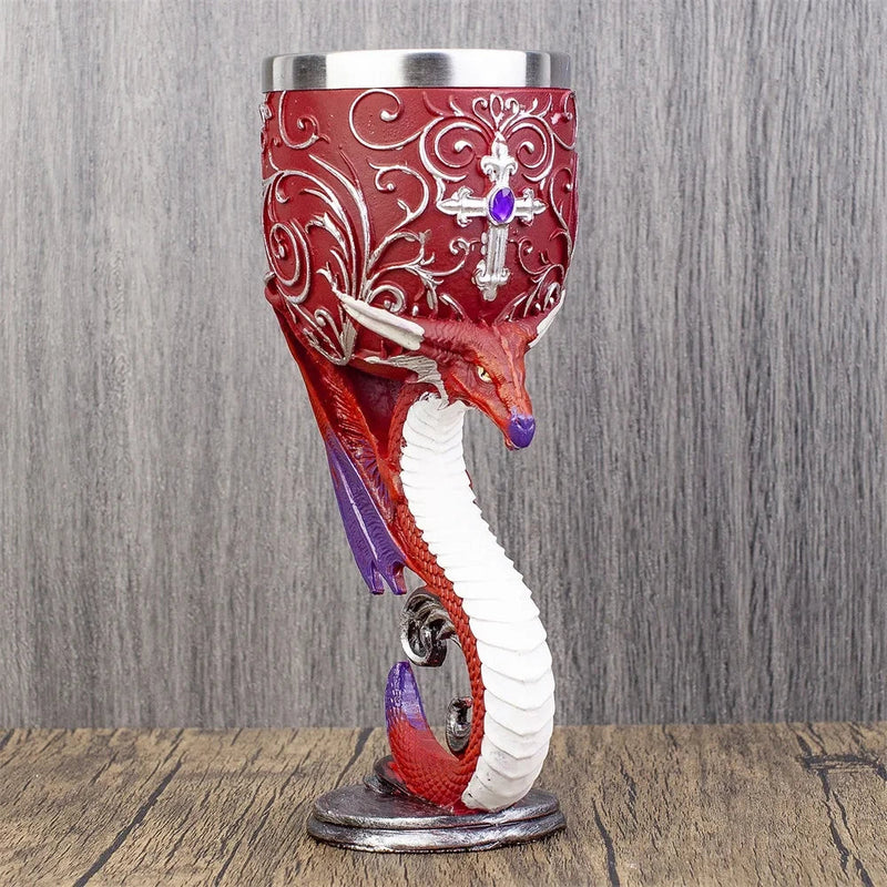 Afralia™ Resin Unicorn Dragon Wine Glass Steel Goblet Wolf Cat Skull Drinkware