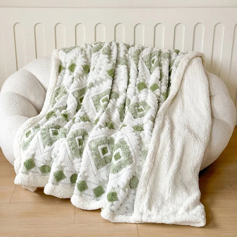 Afralia™ Geometric Jacquard Taff Velvet Blanket Lamb Wool Warm Nap Bed Sheets