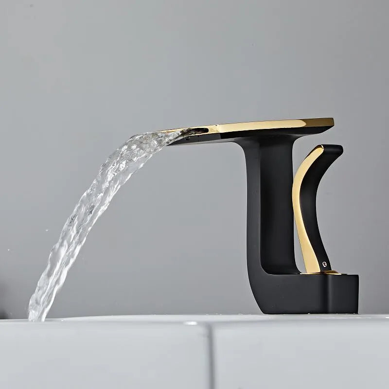 Afralia™ Gold & Black Brass Bathroom Basin Faucet Cold Hot Water Mixer Sink Tap