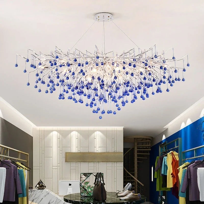 Afralia™ Blue Crystal LED Chandelier: Luxury Classic Pendant Light for Living Room.