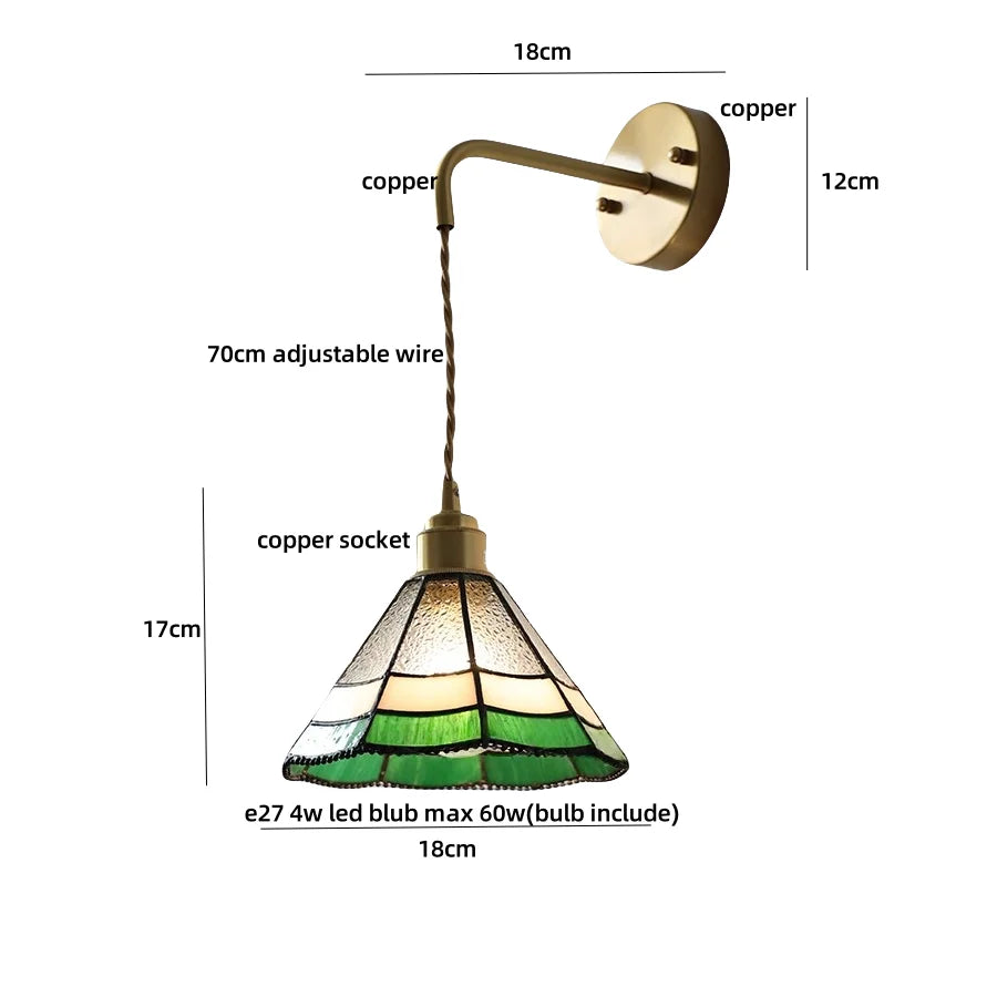 Afralia™ Tiffany Glass LED Wall Sconce | Adjustable Wire Fixture | Modern Pull Chain Switch