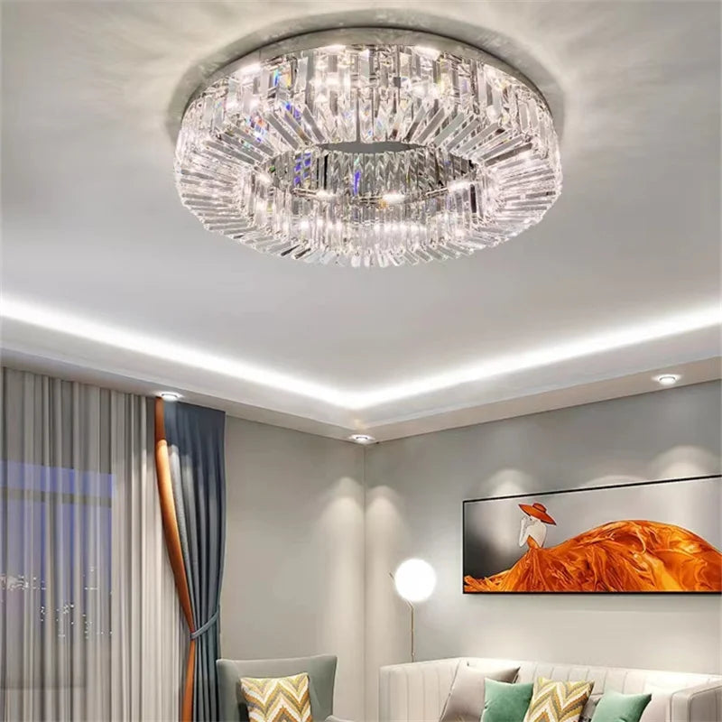 Afralia™ Modern Crystal LED Chandelier Chrome & Gold Ceiling Lamp for Living Room Decor