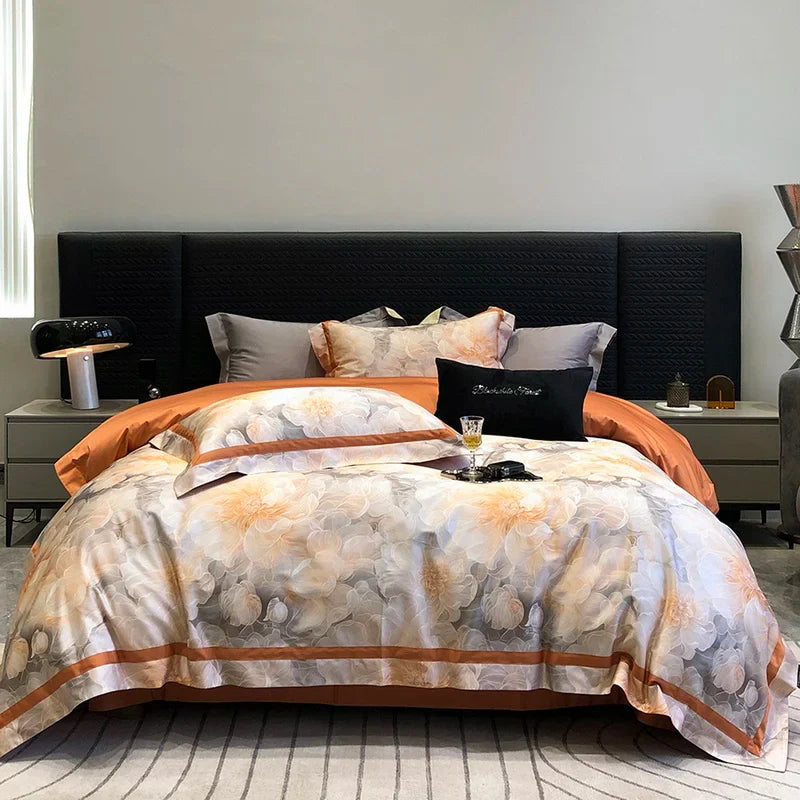 Afralia™ Luxury Flowers 1000TC Egyptian Cotton Bedding Set: 1 Duvet Cover, 1 Sheet, 2 Pillowcases
