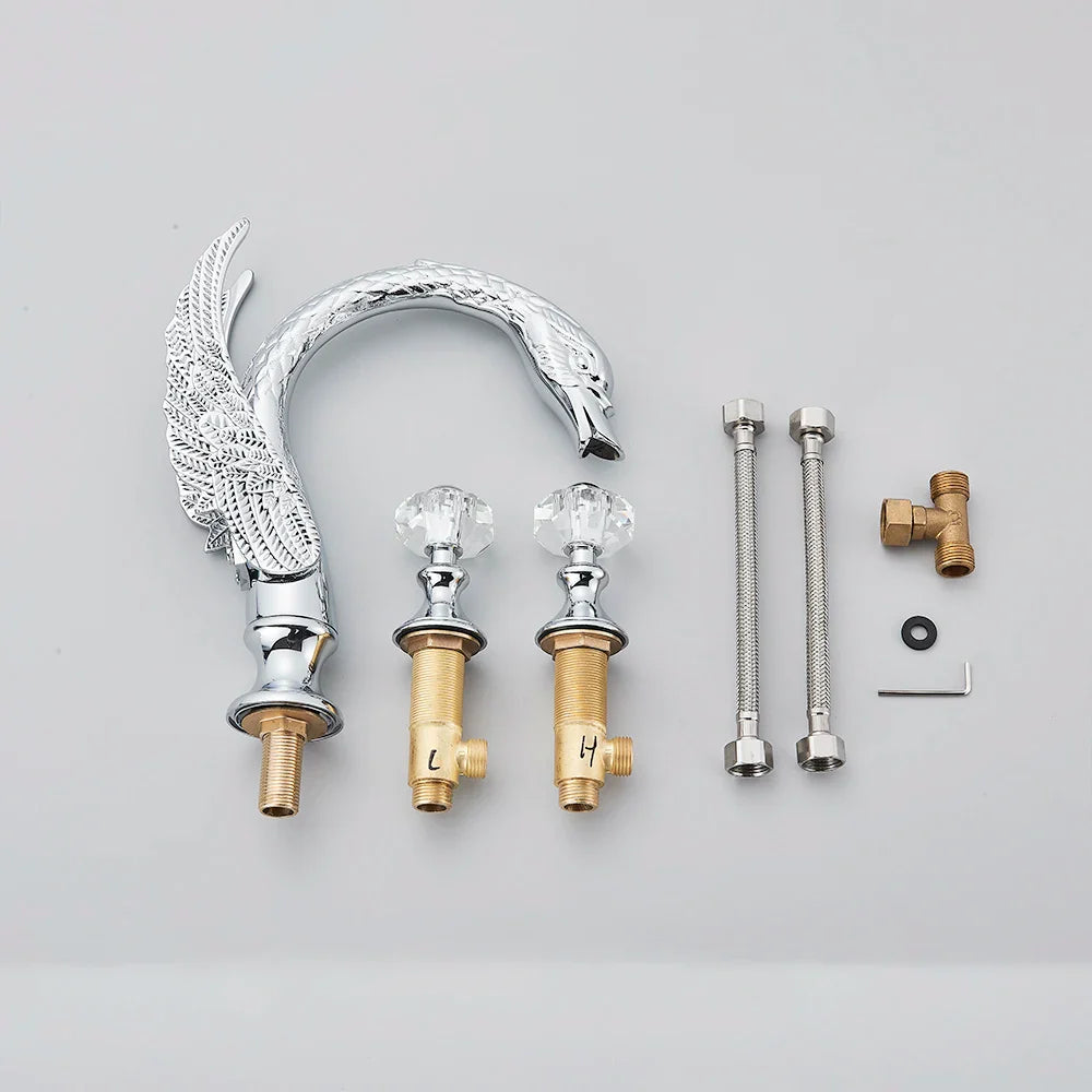 Afralia™ Swan Crystal Dual Handle Bathroom Faucet Mixer Tap for Sink