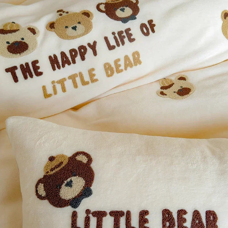 Afralia™ Embroidered Fleece Winter Bedding Set: Duvet Cover, Sheet, Quilt, Pillowcases