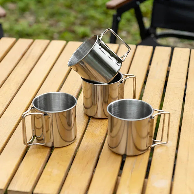 Afralia™ Stainless Steel Camping Carabiner Cup with Foldable Handle - 250/350/500ML