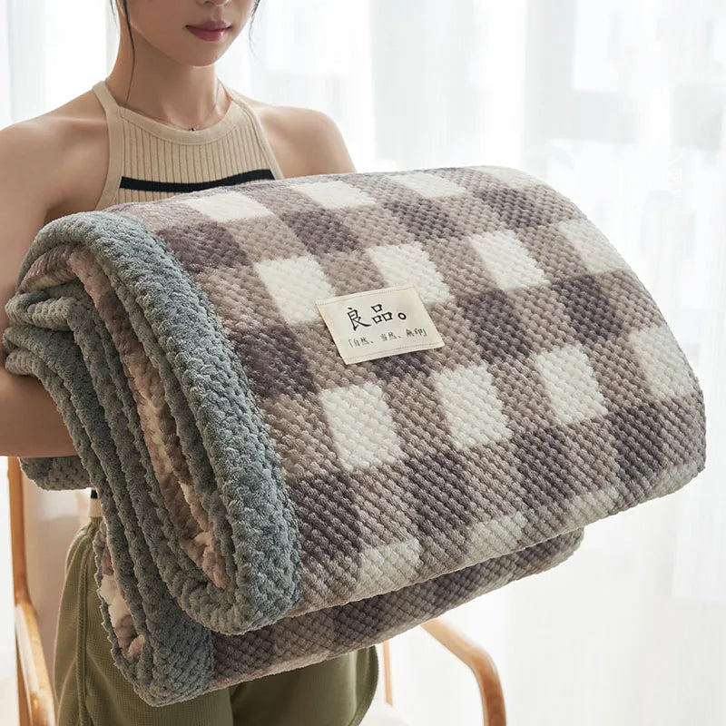 Afralia™ Japanese Striped Coral Fleece Blanket: Warm Sofa Cover, Office Nap Shawl, All Seasons