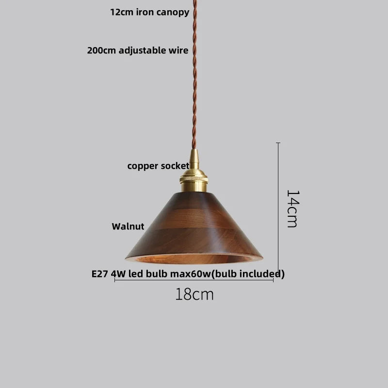 Afralia™ Walnut Wood LED Pendant Light, Modern Nordic Hanging Lamp for Home Decor