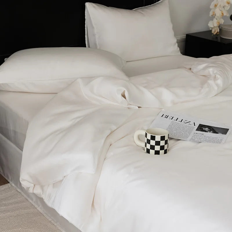 Afralia™ Double Layer Satin Queen Duvet Set Smooth & Cool Luxury Quilt Cover Pillowcases