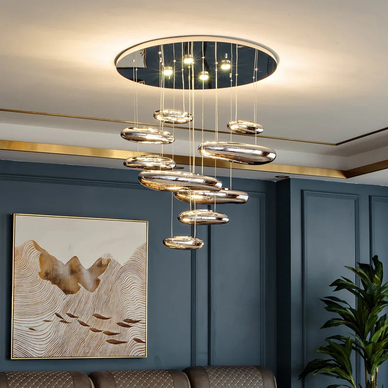 Afralia™ Chrome LED Pendant Lights: Modern Water Droplets Chandeliers for Living, Dining, Bedroom.