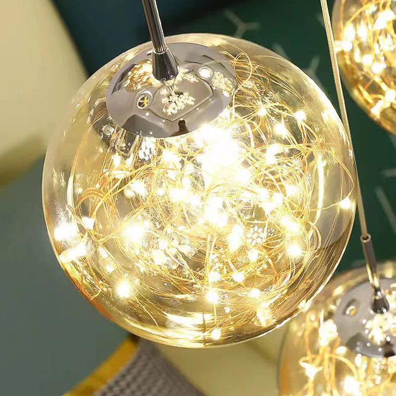 Afralia™ Glass Ball Spiral Chandelier for Modern Staircase & Dining Table LED Ceiling Light