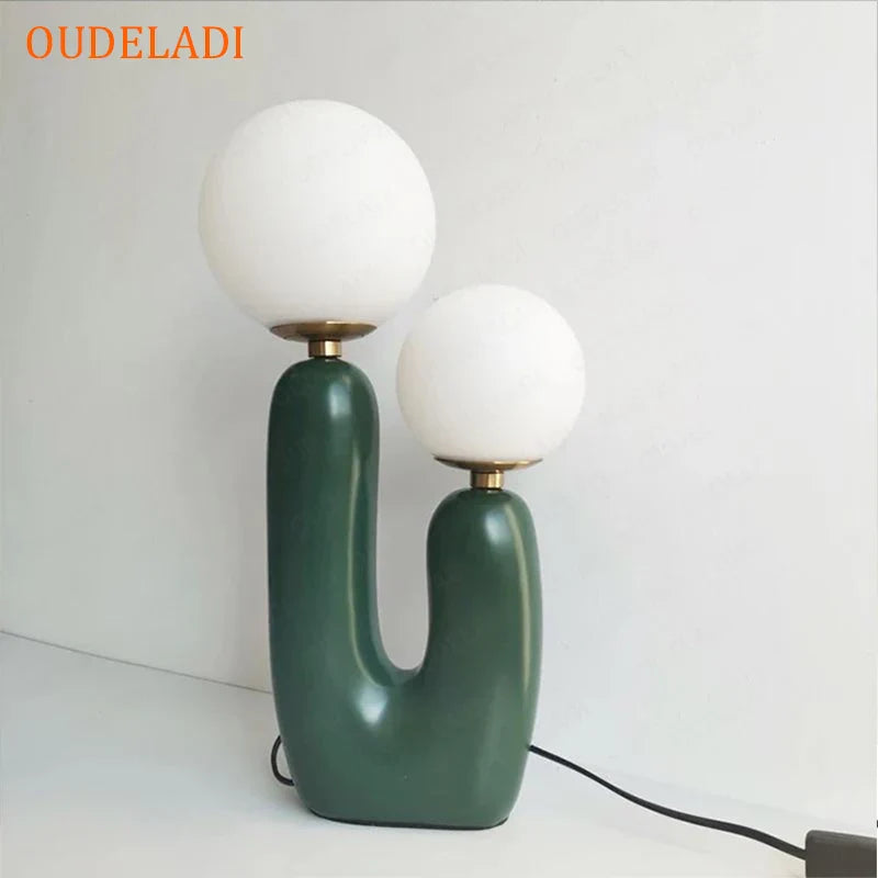 Afralia™ Glass Ball LED Table Lamp: Green Pink Resin Nordic Style for Home Decor