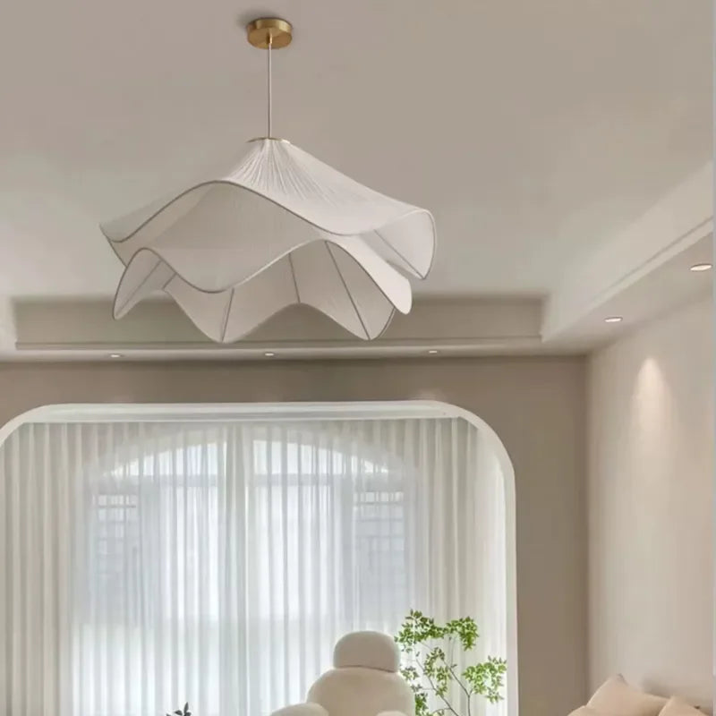 Afralia™ LED White Fabric Pendant Light for Living Room Bedroom Dining Table