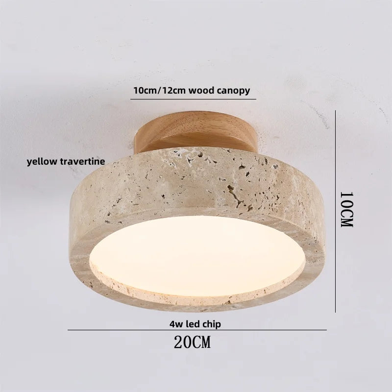 Afralia™ Wood Yellow Travertine LED Ceiling Light Fixture Modern Style Lighting