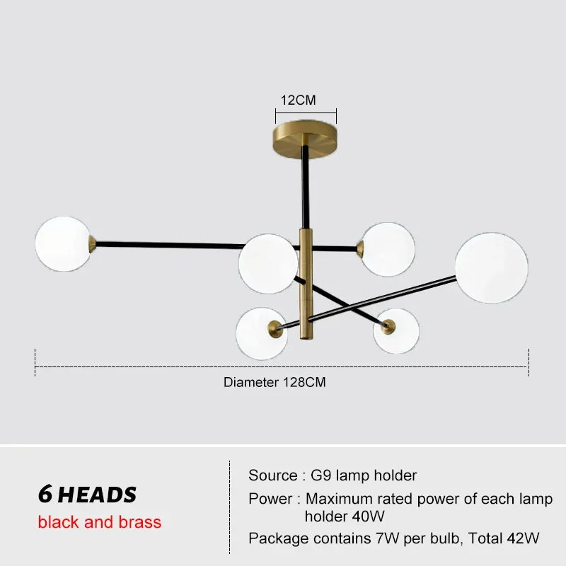 Afralia™ Glass Brass Chandelier: Nordic Modern Pendant Lights for Home, Living Room, Bedroom, Restaurant
