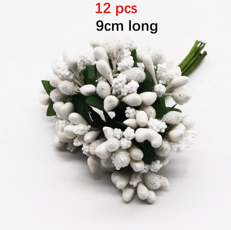 Afralia™ White Hybrid Flower Cherry Stamen Berries Bundle for DIY Cake Wedding Decor