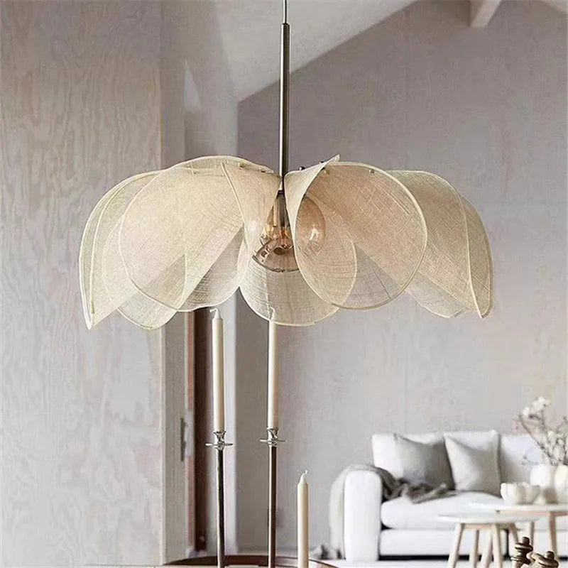 Afralia™ Rattan Chandelier French Fabric Ceiling Pendant, Vintage Style for Restaurant, Bedroom, Living Room