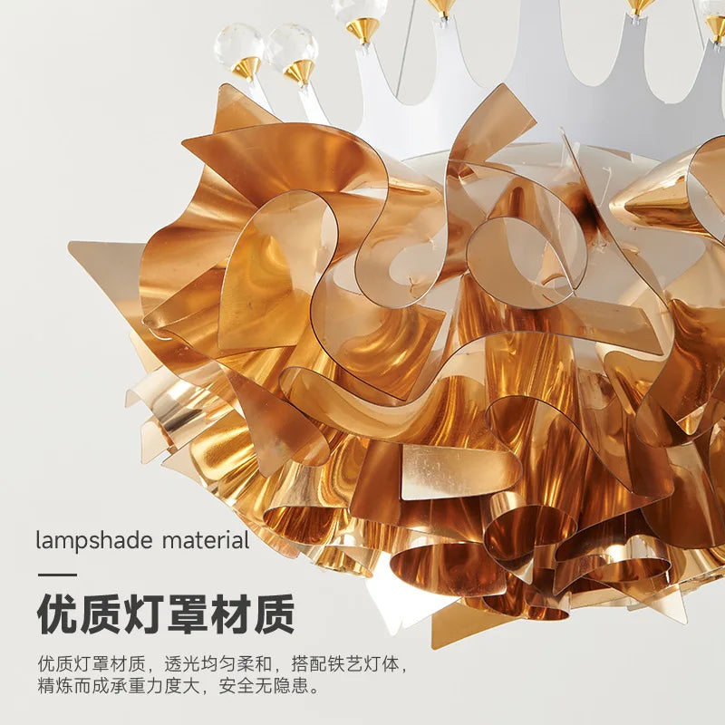 Afralia™ Luxury Golden Acrylic Crown Pendant LED Chandelier for Modern Living Room