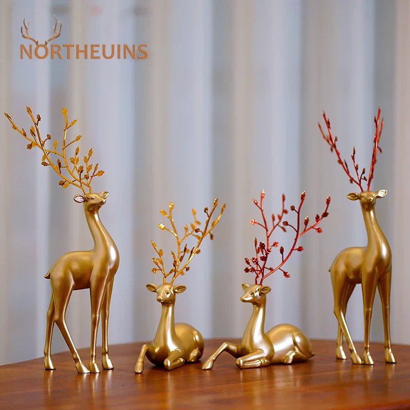 Afralia™ Golden Deer Figurines: European Feng Shui Home Decor Sculptures