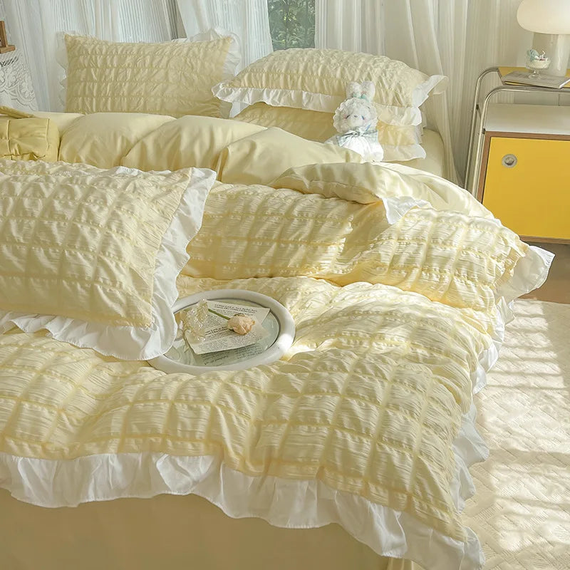 Afralia™ Bubble Gauze Lace Duvet Cover Set - Cooling & Durable Bedding Kit for Summer