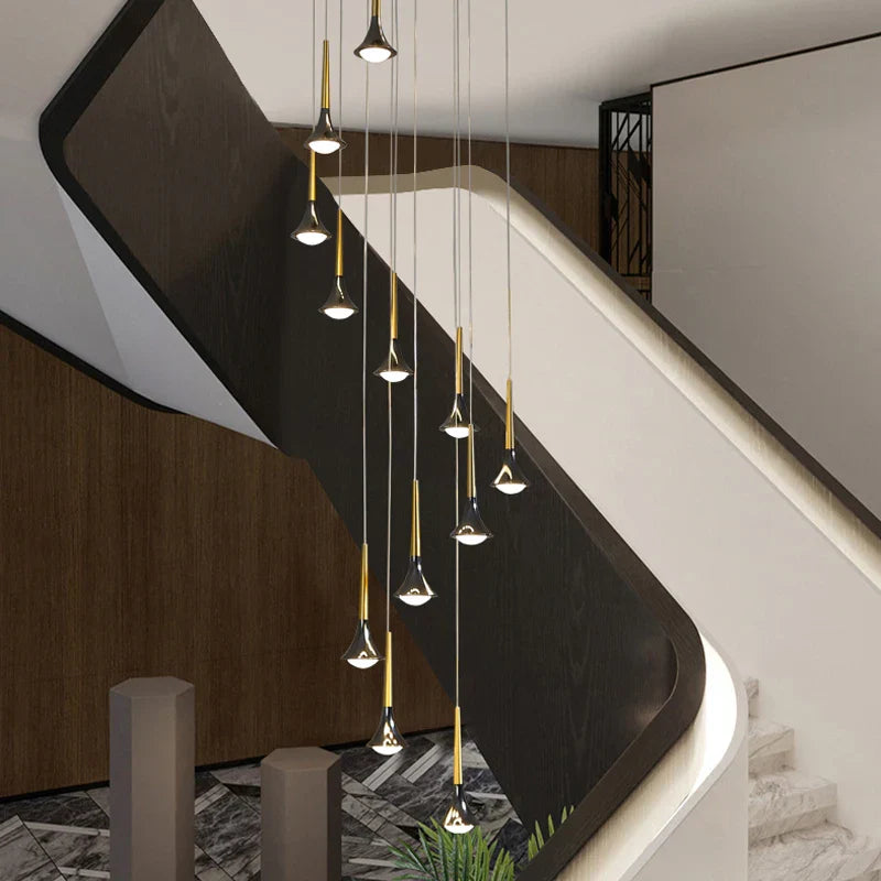 Afralia™ Modern Horn Chandelier Spiral Attic Long Chandelier for Villa Stair Living Room