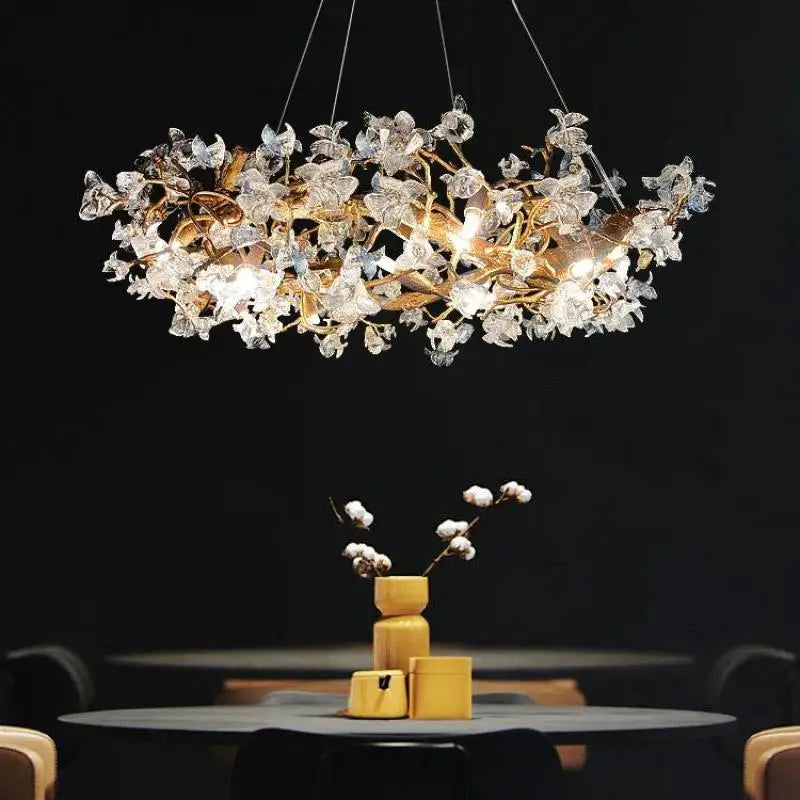 Afralia™ Kapok Flower Glass Crystal Chandelier for Living Room Dining Bedroom