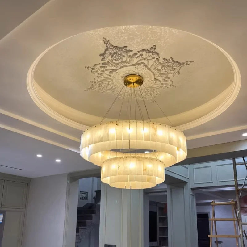 Afralia™ Full Copper Marble Pendant Lamp: Luxury Circular LED Light for Living Room