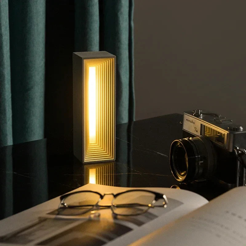 Afralia™ Concrete Stone Table Lamp Touch Dimming LED Desk Light