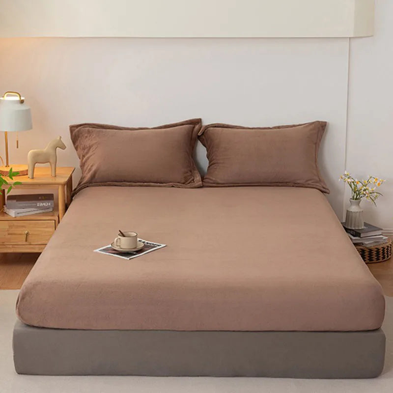 Afralia™ Tafu Velvet Fitted Sheet Coral Fleece Anti-Slip Bed Cover Grid Jacquard