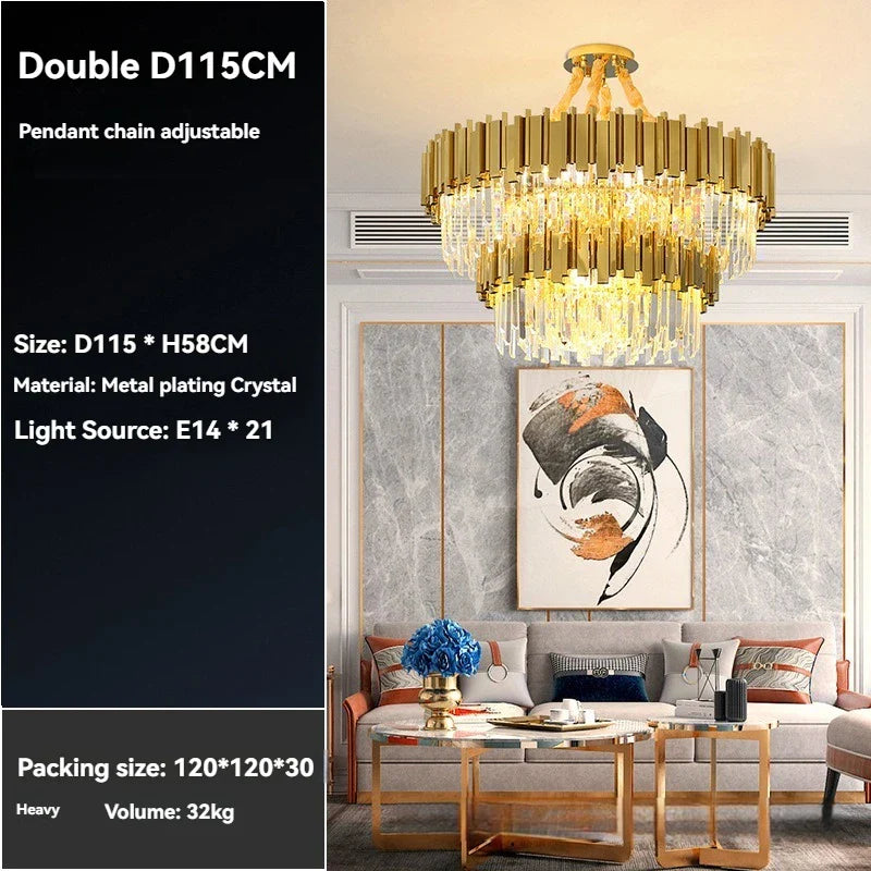 Afralia™ Crystal Gold Chandelier LED Ceiling Pendant for Living Room Bedroom Kitchen Island