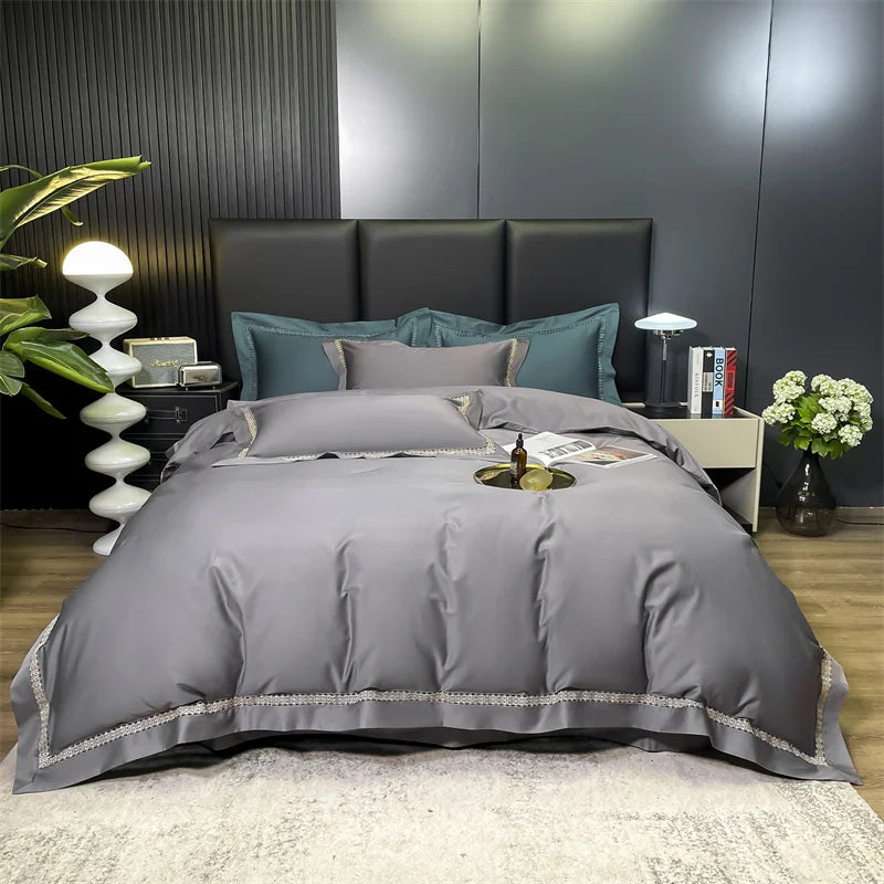 Afralia™ Soft Silky Egyptian Cotton White Bedding Set with Luxury Wide Edge